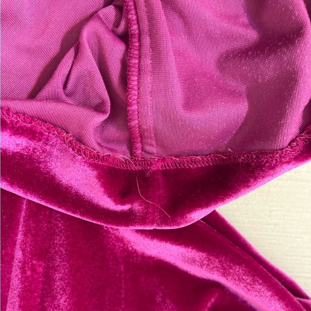 One33 Social Hot Pink Velvet Cutout Mini Dress Draped Front Balloon Sleeve Glam - Picture 13 of 15